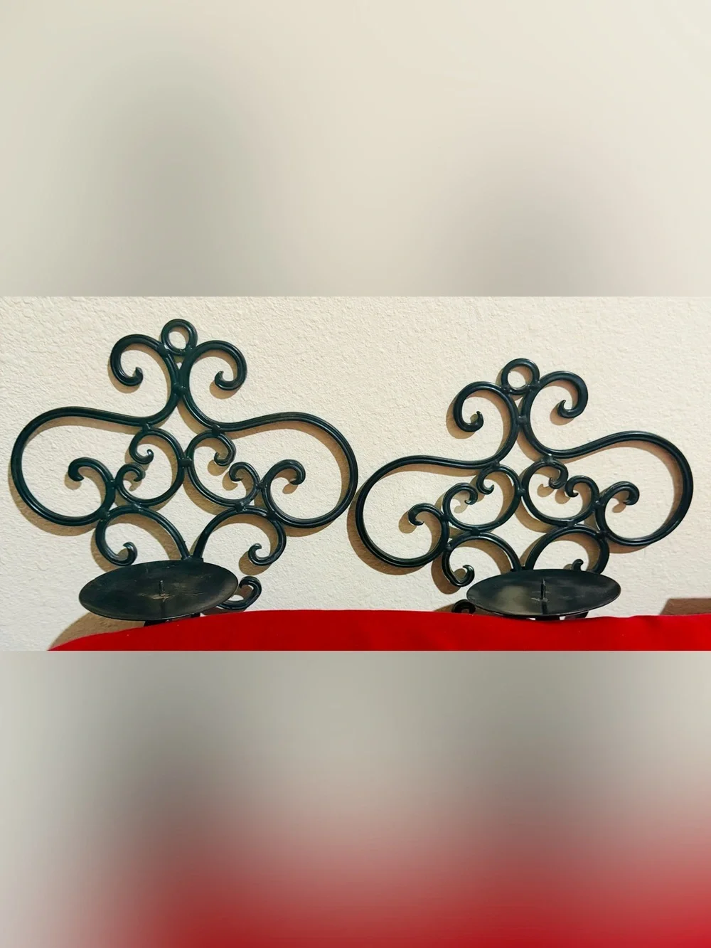 Set of 2 Black Scroll Wall Candle Sconces | Farmhouse Metal Wall Decor